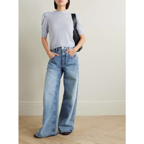 Frame Denim Denim - Frame Denim Skater High Rise Wide Leg Loose Fit Jeans in Light Blue Wash Size 23